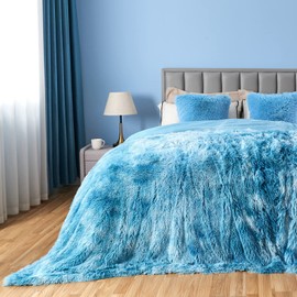 GONAAP Fuzzy Faux Fur Throw Blanket Queen Size Tie-dye Ocean Blue Super Soft Cozy Plush Fuzzy Shaggy Blanket for Couch Sofa Bed (Tie-dye Ocean Blue, Queen(90"x90"))
