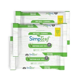 Simpleaf Simpleaf Flushable Wet Wipes Aloe Vera | Plastic Free, Paraben & Alcohol Free | Hypoallergenic & Safe for Sensitive Skin | Soothing Aloe Formula | Adult Toilet Wipes (3 x 50 Counts Pack) 150 Counts