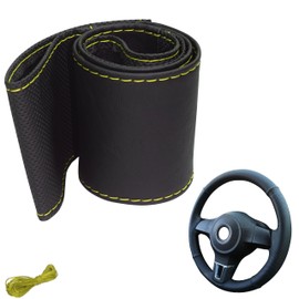Steering Wheel Cover 4-Piece Car Steering Wheel Cover for Lacing Sewing Sport Polka Dot M5N Black Yellow Stitching Universal Size 37-39 cm