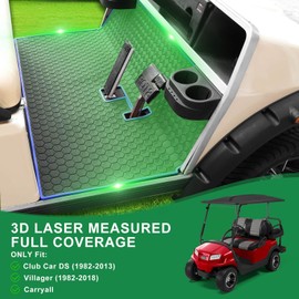 Club Car DS Floor Mat, Upgraded Non-Slip Full Coverage Golf Cart Floor Mat Replacement Think Rubber Fits Club Car DS 1982-2013 / Villager 1982-2018 (Blue Trim)