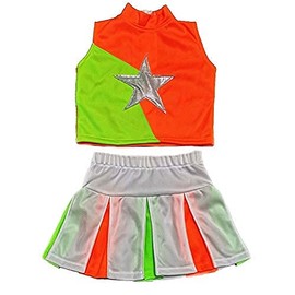 Disfraz de animadora para niñas pequeñas (XL/10-12 años, naranja, verde)