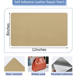 Self Adhesive Leather Repair Patch, Khaki Vinyl Repair Patch Kit for Car Seat, 8×12 Inch Sofa Leather Repair Patch Furniture for Couch, Handbag, Kitchen Stools, Cabinets, Wall 2 Pcs