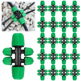 Kalolary 20PCS Locked Barbed Tee Connectors, 5/16" to 1/4" Drip Irrigation Fittings Kit 8/12mm to 4/7mm Tube Lock Female Connector 6-Way Barbed Lock Irrigation Parts for Watering System (Green)