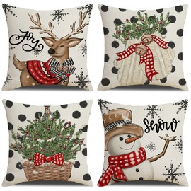 LITIVY Christmas Decor Pillow Covers Set of 4 Decorative Throw Pillowcase for Winter Xmas Holiday Home Decor for Sofa Couch (Christmas Tree Snowman Gloves Deer) (16"x16", Black)