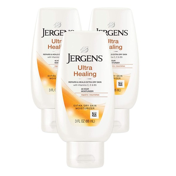Jergens Ultra Healing Dry Skin Moisturizer, 3 Ounce Travel Lotion, 3-pack, for Absorption into Extra Dry Skin, with HYDRALUCENCE blend, Vitamins C, E, and B5