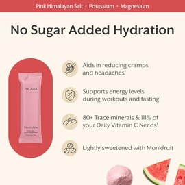 Promix Nutrition Paquetes Hidratación Electrolitos Polvo Sal Rosa Himalaya Magnesio Potasio Vitamina Sandía Salada Ligeramente Endulzada Porciones