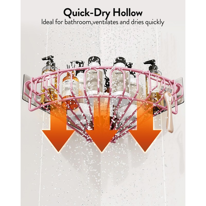 Orimade Corner Shower Caddy with 2 Hooks Wall Mounted Metal
