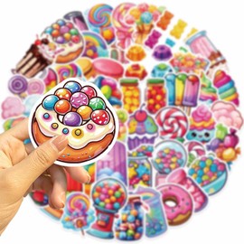 50PCS Candy Stickers for Bumper,Scrapbook,Skateboard,Water Bottle,Notebook,Suitcase,Laptop,Cute Snack Stickers,Teens Girls Sticker,Kawaii Food Waterproof Vinyl Graffiti Decal