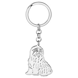 BAMAY Stainless Steel Dog Breed Keyring Pug Chihuahua Labrador Yorkshire Corgi Puppy Keyring Charms Dog Gifts for Women Girls, Bearded Collie Silver Plated