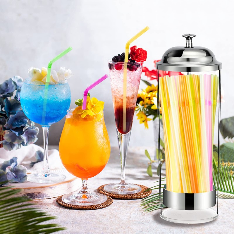 Straw Dispenser,Drinking Straw Holder for Kitchen, Pop Up Straw Lid