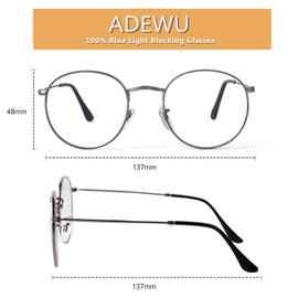 ADEWU Retro Round Blue Light Blocking Glasses Circle Lens for Men Women