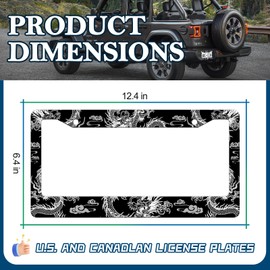 LIN KANG 2Pcs Black White Dragons License Plate Frames Beautiful Mythology License Plate Holder for Aluminum Metal Rust-Proof Waterproof Car Decorative Tag Frames for Standard US 12x6 Inch