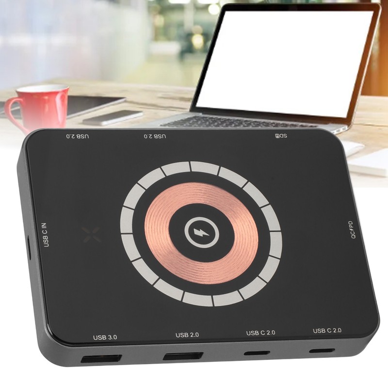 USB C Hub Magnetic Wireless Charging Storage Card Slot Aluminium