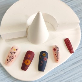 24Pcs Winter Flower Press on Nails Medium Coffin Fake Nails Matte Acrylic Nails with Retro Floral Stripe Designs Coffin False Nails Cute Colorful Flowers Stick on Nails for Women Girls