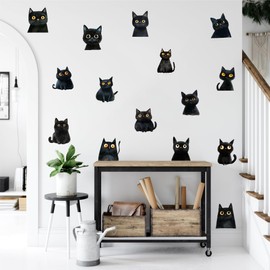 XUOIAYNB Cute Black Cat Wall Stickers, Lovely Pet Cats Vinyl Wall Decals, Removable Funny Animal DIY Wall Art for Kids Cats Lover Bedroom Living Room Decor