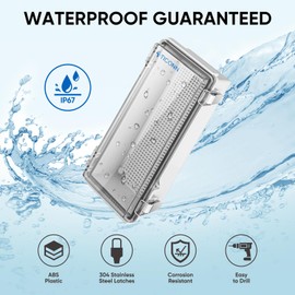 TICONN Outdoor Electrical Box Waterproof, Junction Box IP67 ABS Plastic Enclosure with Hinged Cover with Mounting Plate, Wall Brackets, Cable Glands (Clear, 10.2"x4.3"x3.0")