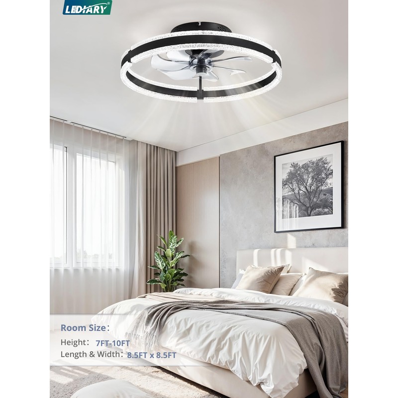 LEDIARY Ceiling Fans with Lights and Remote, 20'' Low Profile