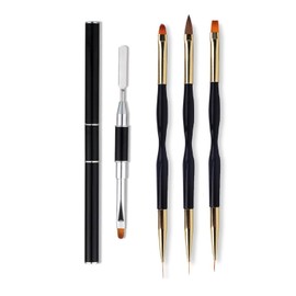 FULINJOY 4 in 1 Set, Dual-Ended Polygel Brush Picker Brush, 3 Pcs Nail Drawing Pen, Dual End Nail Art Pen Brush Acrylic Round Flat Painting Drawing Liner Nail Tools