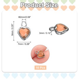 sourcing map 10 Pcs Crystal Silver Plated Heart Charm, Metal Charm Pendant for Jewelry Making DIY Bracelet Necklace Earring Phone Accessories Keychain Crafting, Light Red, 9x7mm