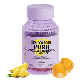 Lemme Purr Vaginal Probiotic Gummies for Women - Balanced pH, Healthy Odor, Yeast Balance & Flora Support + Vitamin C for Immune Health - Tasty Pineapple (60 Count)