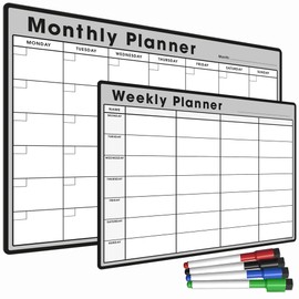 TMS Magnetic Fridge Planner Set | A4 Weekly & A3 Monthly Calendars for Memos & to-Do Lists | Meal Planner Bundle with 4 Dry Erase Pens