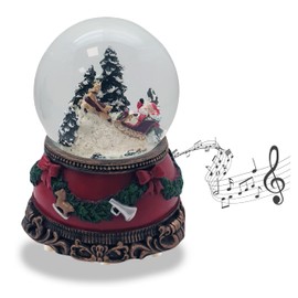 Snow Globe Christmas Music Box Santa in Sleigh Base Christmas Red Fir Garland with Music Box Shaking Ball Christmas Decoration W: 10 cm H: 14 cm | 20276
