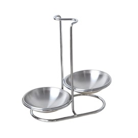 1 Piece Stainless Steel Spoon Rest Holder with Bowl Double Ladles Holder Spoon Rack Standing Spoon Rest Vertical Spoon Rest Soup Ladle Holder Ladle Rest for Kitchen Counter, Silver