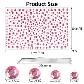 975Pcs Face Gems Hair Gems, Self-Adhesive Face Jewels Eye Jewels Rhinestones 3/4/5/6 mm DIY Face Gems Stick on, Hair Body Rhinestones Gems Crystals Pearls for Face Makeup, Crafts (gem_Pink)