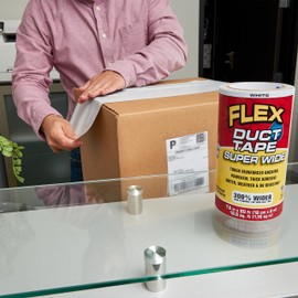 Flex Duct Tape, Super Wide, 7.5 Inches x 20 Feet, White, Heavy Duty Strong, Multi-Surface, Water, Weather and UV Resistant, Tearable, Perfect for Boxes, No Residue