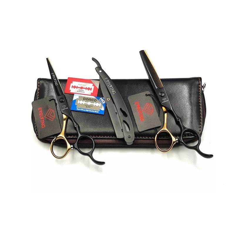 EVOLVING Tijeras Negro-dorado Profesionales Acero Japonés 440c Barber