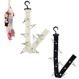 2pcs Plush Toy Storage Chain, Stuffed Animal Hanging Display Strap with 8 Metal & Over Organizer Hanger Holder for Doll Hats Scarf Nursery Playroom Decor (Black, White)