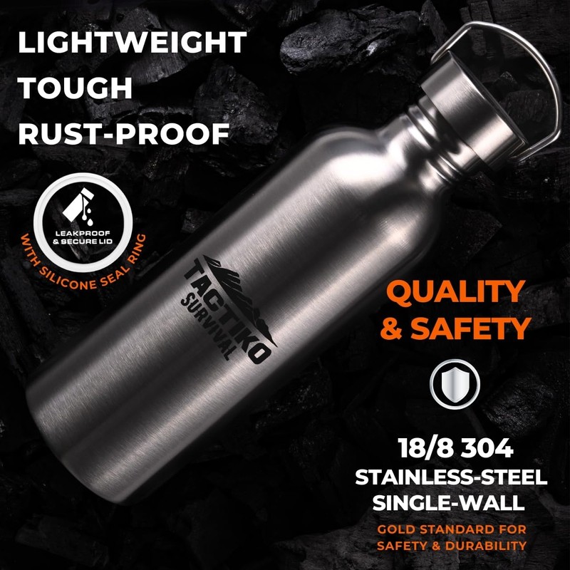 Tactiko Survival 34 oz/1000 ml Stainless Steel Wide Mouth Water