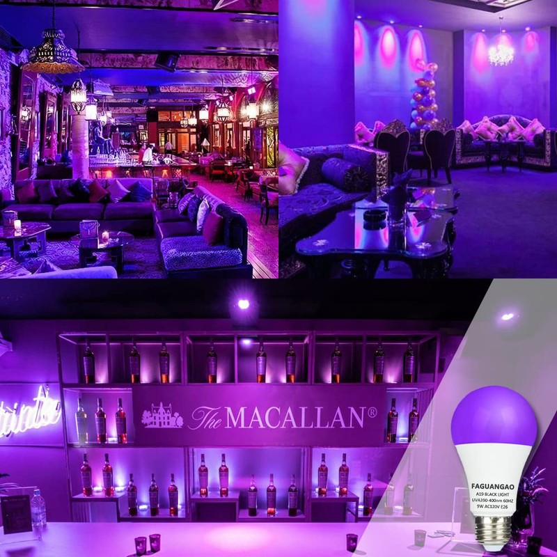 FAGUANGAO LED Black Light Bulb,9W(75Watt Equivalent) A19 UV Blacklight Bulb,120V,UVA