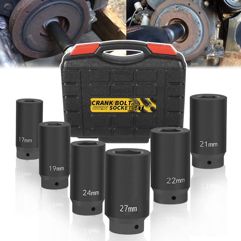 6 Pack 1/2’’ Drive Crank Bolt Socket Set, 17MM, 19MM,