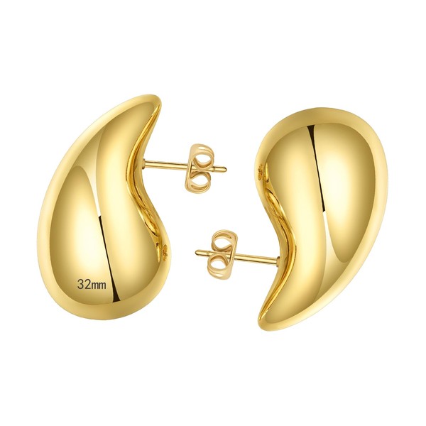 Ascona Chunky Gold Hoop Earrings for Women, Lightweight Drop Teardrop