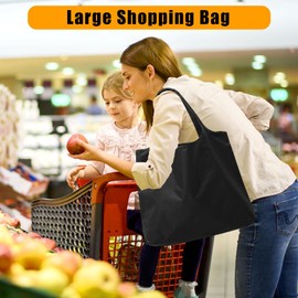 SwirlColor Foldable Shopping Bag, Large Reusable Shopping Bag Lightweight Waterproof Tote Bag With Attached Pouch Washable Foldable Bags for Shopping Grocery (Black)