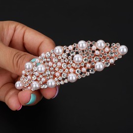 Chargances Vintage Wedding Pearl Hair Barrette French Crystal Hair Clip 1920s Rhinestone Barrette Bridal Decorative Hair Accessories for Women Girls Bridesmaid