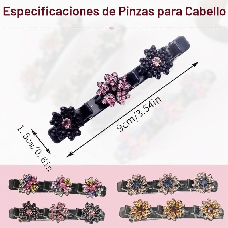 Pasadores de Pelo Trenzados con Cristales Brillantes – 4 Piezas