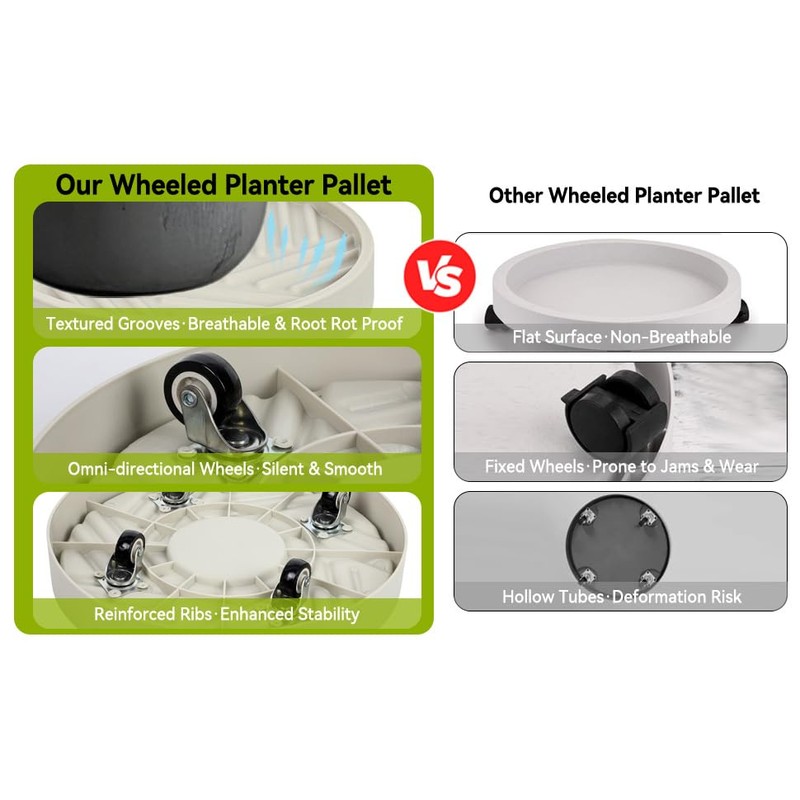 UoeRing 2 Pcs Plant Caddy with Hidden Wheels 11 Inch