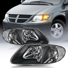 Nilight Headlight Assembly for 2001 2002 2003 2004 2005 2006 2007 Chrysler Town & Country 2001-2003 Voyager 2001-2007 Dodge Grand Caravan Replacement Black Housing Clear Reflector