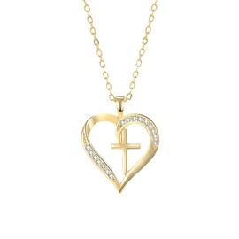 Heart Rhinestones Cross Necklace for Women Heart Necklaces for Women Chain Pendant Womens Necklaces Dainty Small Cross Pendant Choker Minimalist Faith Jewelry, adjustable, Metal, No Gemstone