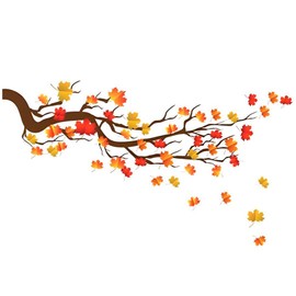hanlongyu Fall Autumn Leaves Wall Stickers, Thanksgiving Maple Leaves Wall Decal, Fall Season Maple Yellow Leaves Birds Branch Leaf Tree Stickers for Living Room TV Wall Art Decora
