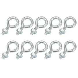 PATIKIL M3x8mm Eye Bolts, 10 Pcs Carbon Steel Threaded Eyebolt Eye Hooks Screws with Nut for Hanging or Securing Cables Silver