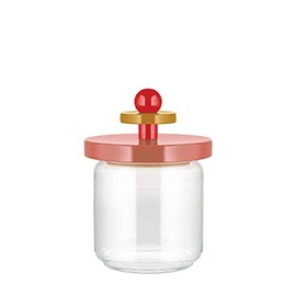 Alessi ES16/75 2 Mr. Sottsass I Suppose Barattolo Ermetico di Design in Vetro con Coperchio in Legno di Faggio, Rosa, Rosso e Giallo