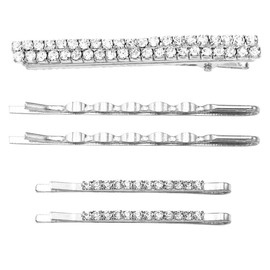 Rosemarie Collections Women's Sparkling Crystal Rhinestone 5 Piece Set Bobby Pins Alligator Hair Clip Accessories (Silver Tone)