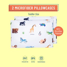 Wildkin Kids 2 Pack Microfiber Pillow Case for Boys & Girls, Soft & Breathable Fabric Pillow Cover, Perfectly Sized for Toddler Pillows (Wild Animals)