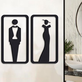 Gripebao Men and Women Restroom Sign Hollow out, Thick Acrylic Bathroom Sign for Business, Self Stick Restroom Door Sign, Modern Toilet Sign, Washroom Sign for Home Office, 20 x 11cm, Gold