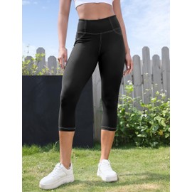 VOOVEEYA Capri Leggings for Women, High Waisted Yoga Pants with Back Pockets Crop Workout Capris Pants (Capri Black 3XL)