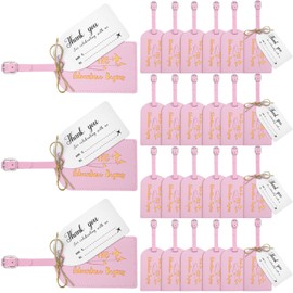 Sweetude 48Set Leather Luggage Tag Wedding Favor for Guest Bulk The Adventure Begin Luggage Tag with Name Card for Bridesmaid(Pink)
