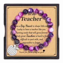 GBTBYS Teacher Gifts for Women, Teacher Appreciation Gifts, End of The Year Thank You Teachers Gift from Student, Natural Stone Teachers Apple Bracelets, Purple